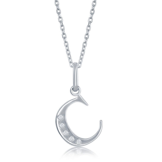 Sterling Silver Diamond C Necklace - Silver Necklace