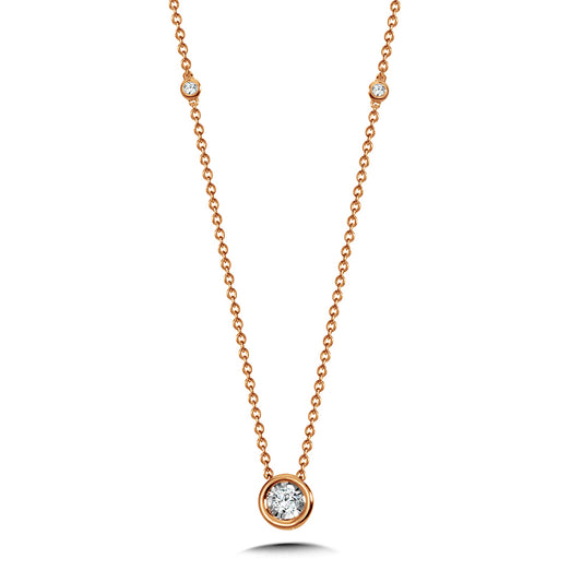 Rose Gold Diamond Station Necklace - Diamond Necklaces
