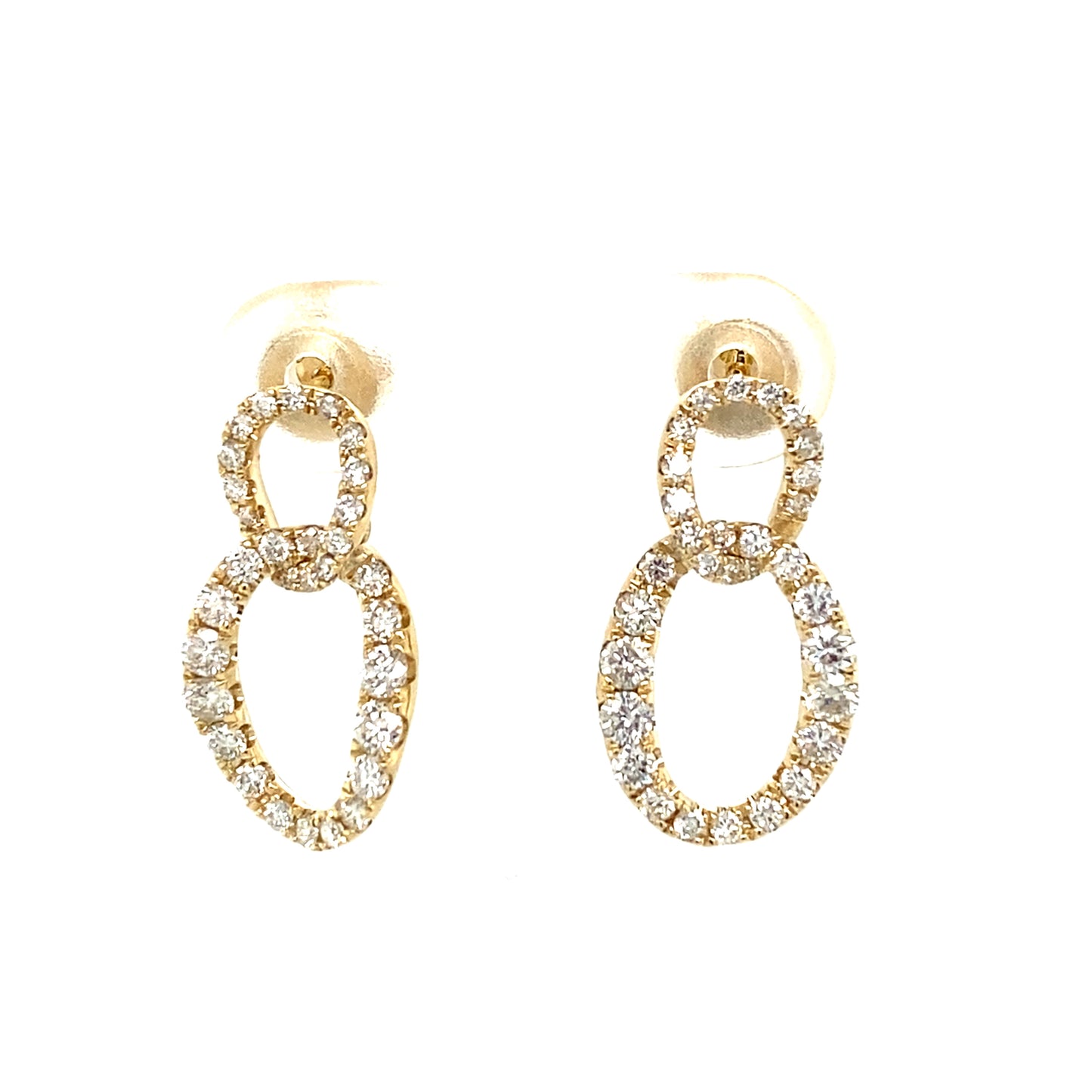 Ladies Yellow Gold Interlocking Drop Diamond Earrings - Diamond Earrings
