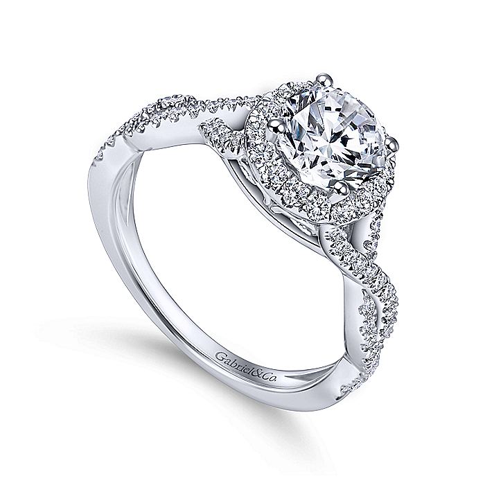 Gabriel & Co White Gold Round Halo Criss Cross Semi-Mount Ring