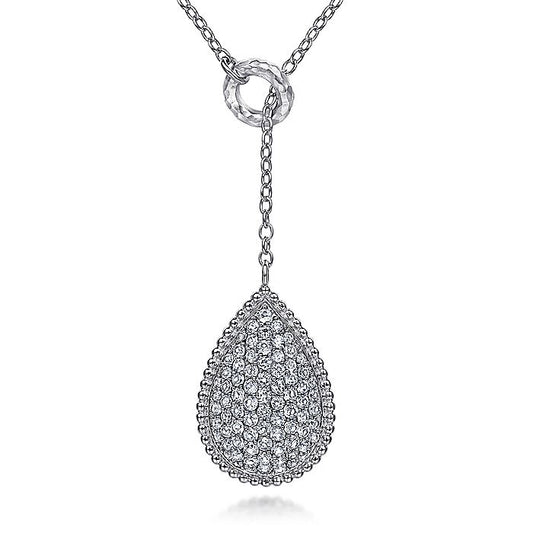 Gabriel & Co Sterling Silver White Sapphire Pave' Teardrop Necklace - Silver Necklace