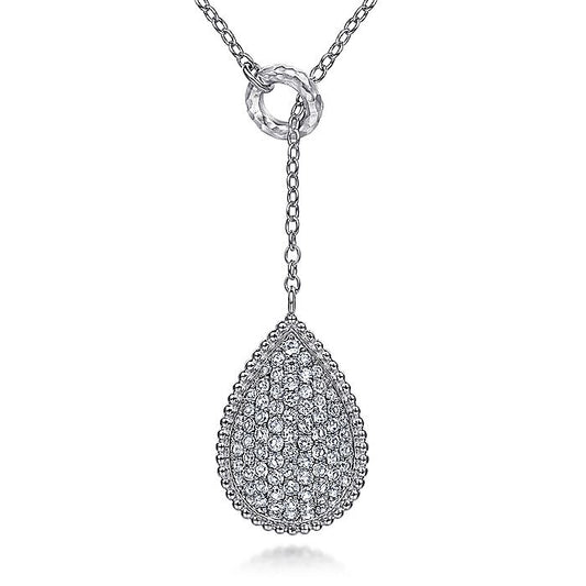 Gabriel & Co Sterling Silver White Sapphire Pave' Teardrop Necklace