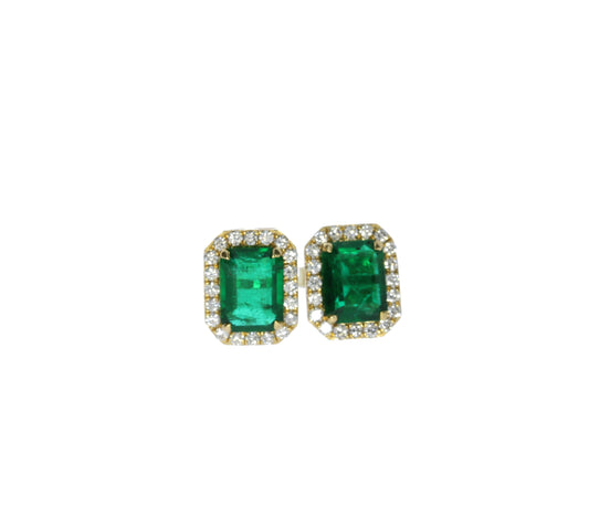 Emerald and Diamond Stud Earrings - Colored Stone Earrings