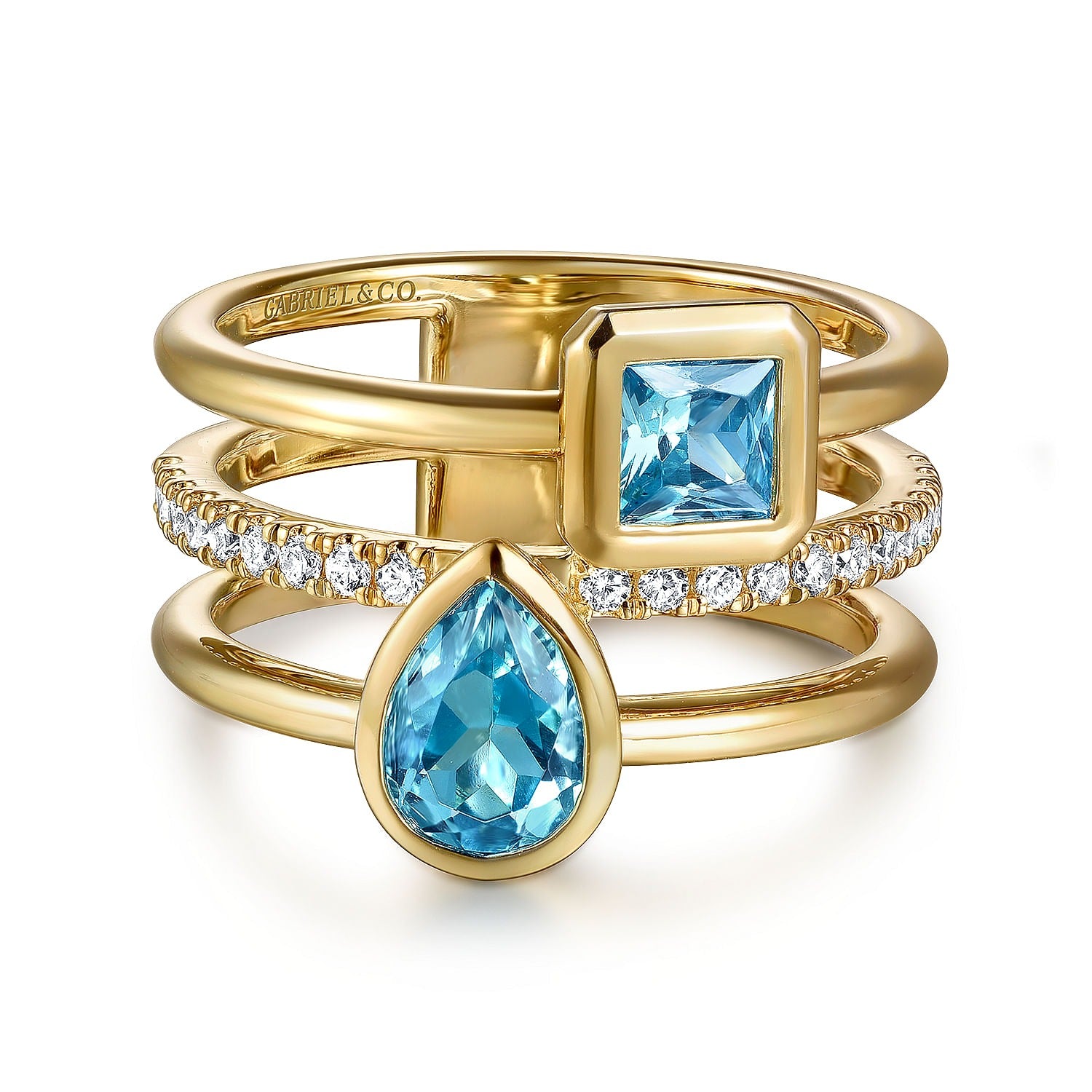 Gabriel & Co. Yellow Gold Blue Topaz and Diamond Ring - Colored Stone Rings - Women's