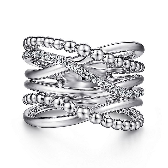 Gabriel & Co Sterling Silver White Sapphire Cris-Cross Ring