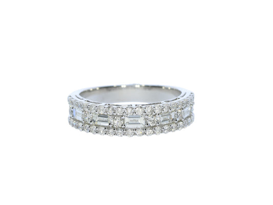 White Gold Baguette and Round Diamond Anniversary Style Band - Diamond Anniversary Rings