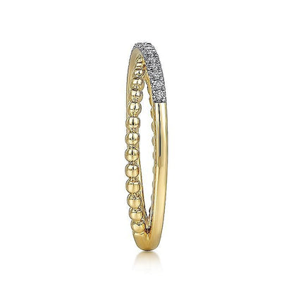 Gabriel & Co Yellow Gold Bujukan Pavé Diamond Criss Cross Stackable Ring