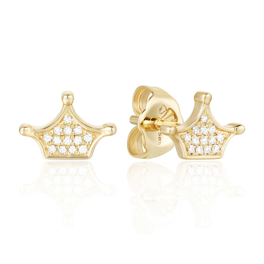 Luvente 14 Karat Yellow Gold Diamond Crown Stud Earrings - Diamond Earrings