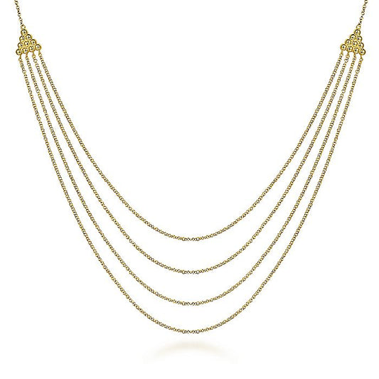 Gabriel & Co Yellow Gold Bujukan Multi Row Swag Necklace - Gold Necklace