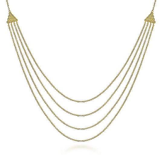 Gabriel & Co Yellow Gold Bujukan Multi Row Swag Necklace