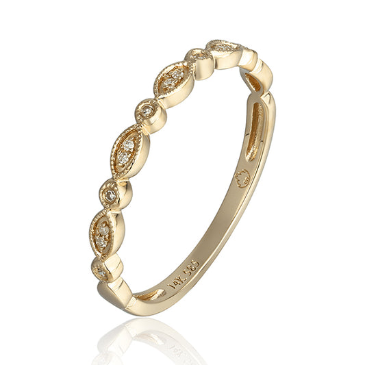 Luvente 14 Karat Yellow Gold Diamond Milgrain Stackable Ring - Diamond Fashion Rings - Women's