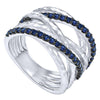 Gabriel & Co Silver Hammered Wide Band Layered Sapphire Ring