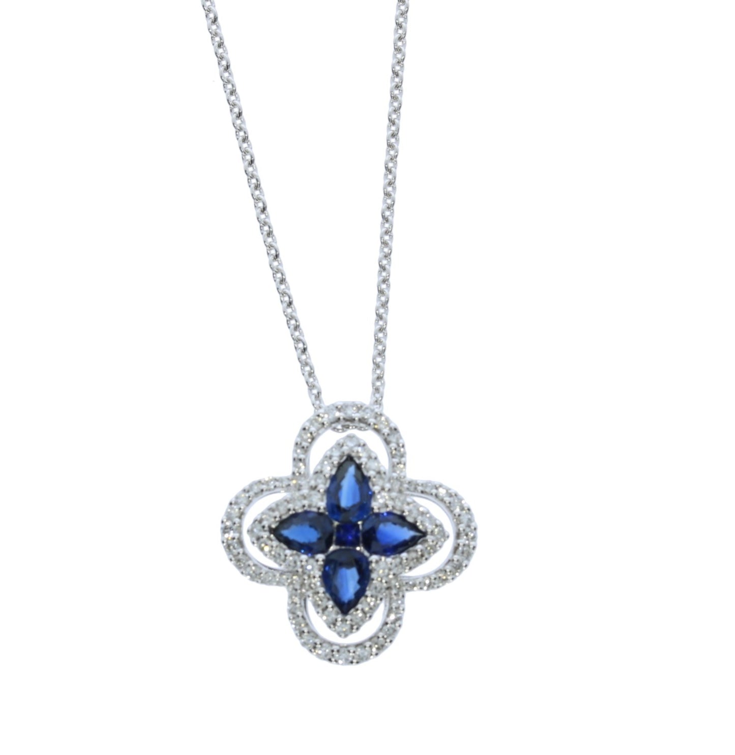 White Gold Sapphire and Diamond Necklace - Colored Stone Necklace