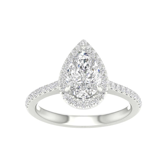 White Gold Laboratory Grown Pear Shape Halo Engagement Ring