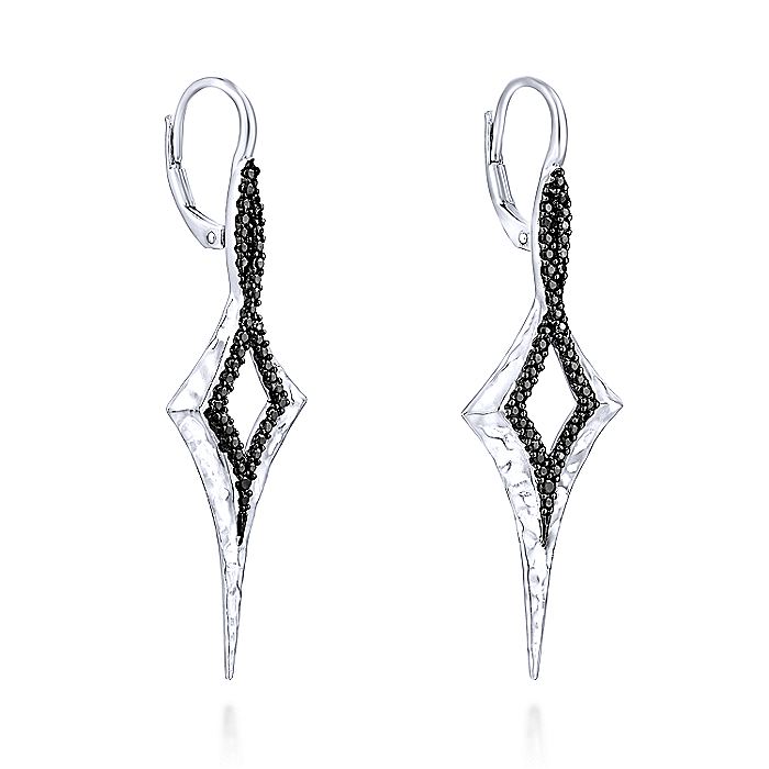 Gabriel & Co Sterling Silver Elongated Hammered Kite Earrings With Black Spinel