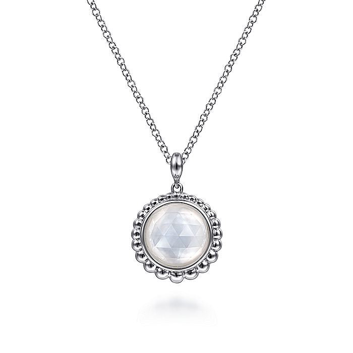 Gabriel & Co Sterling Silver Rock Crystal and White Mother of Pearl Pendant Necklace - Colored Stone Pendants