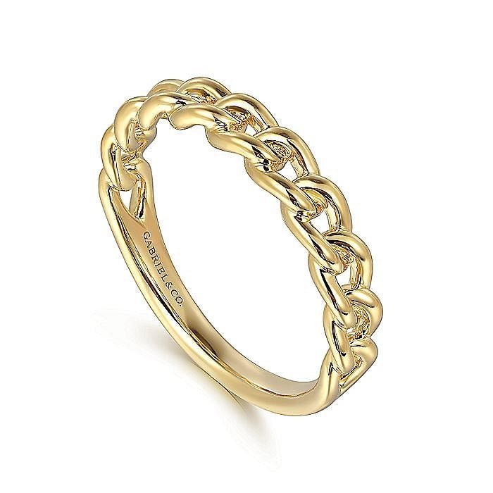Gabriel & Co. Yellow Gold Plain Cuban Link Stackable Ring