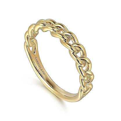 Gabriel & Co. Yellow Gold Plain Cuban Link Stackable Ring