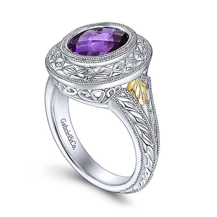 Gabriel & Co Sterling Silver And Yellow Gold Amethyst Fashion Ring