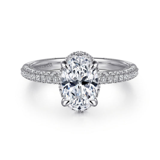 Gabriel & Co. 14 Karat White Gold Oval Hidden Halo Diamond Semi-Mount Engagement Ring