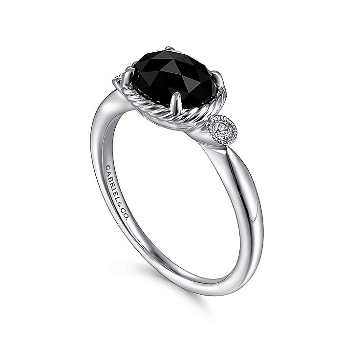 Gabriel & Co. Sterling Silver Oval Onyx and Diamond Ring - Colored Stone Rings - Women's