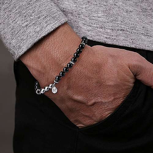 Gabriel & Co Sterling Silver Black Onyx Bracelet - Gents Bracelet