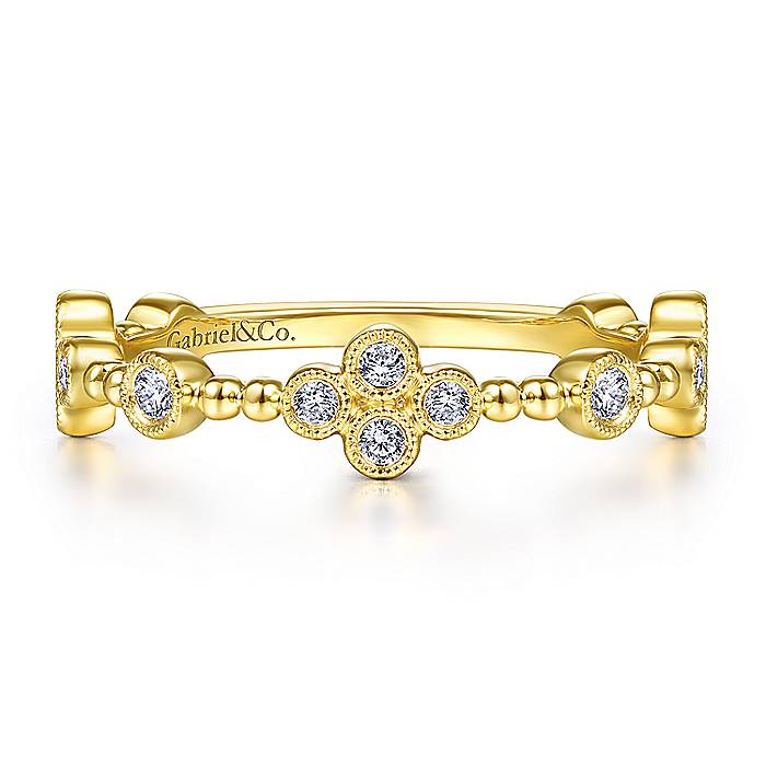 Gabriel & Co Yellow Gold Bezel Set Diamond Quatrefoil Station Ring - Diamond Fashion Rings - Women's