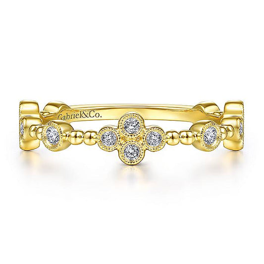Gabriel & Co Yellow Gold Bezel Set Diamond Quatrefoil Station Ring