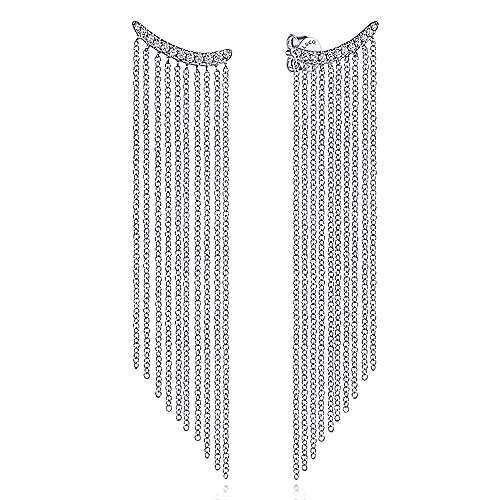 Gabriel & Co White Gold Cascading Chain and Curved Diamond Stud Earrings - Diamond Earrings