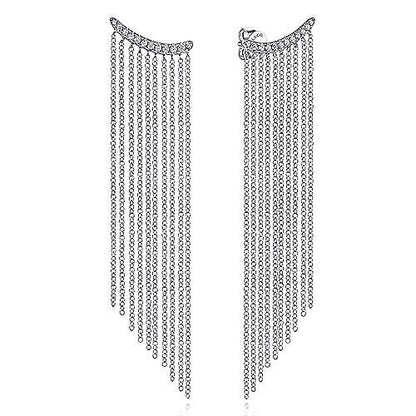 Gabriel & Co White Gold Cascading Chain and Curved Diamond Stud Earrings - Diamond Earrings