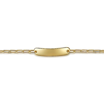 Gabriel & Co.Yellow Gold Hollow Paperclip Style Chain with Engravable Bar Bracelet