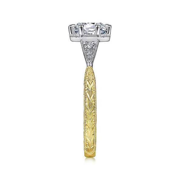 Gabriel & Co. 14 Karat White and Yellow Gold Art Deco Semi-Mount Engagement Ring