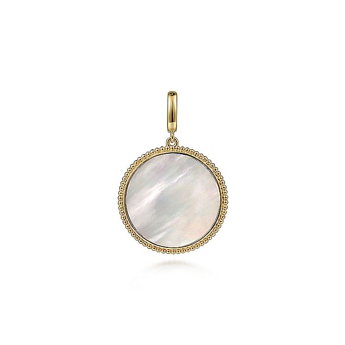 Gabriel & Co. 14 Karat Yellow Gold Round Mother of Pearl Inlay Pendant