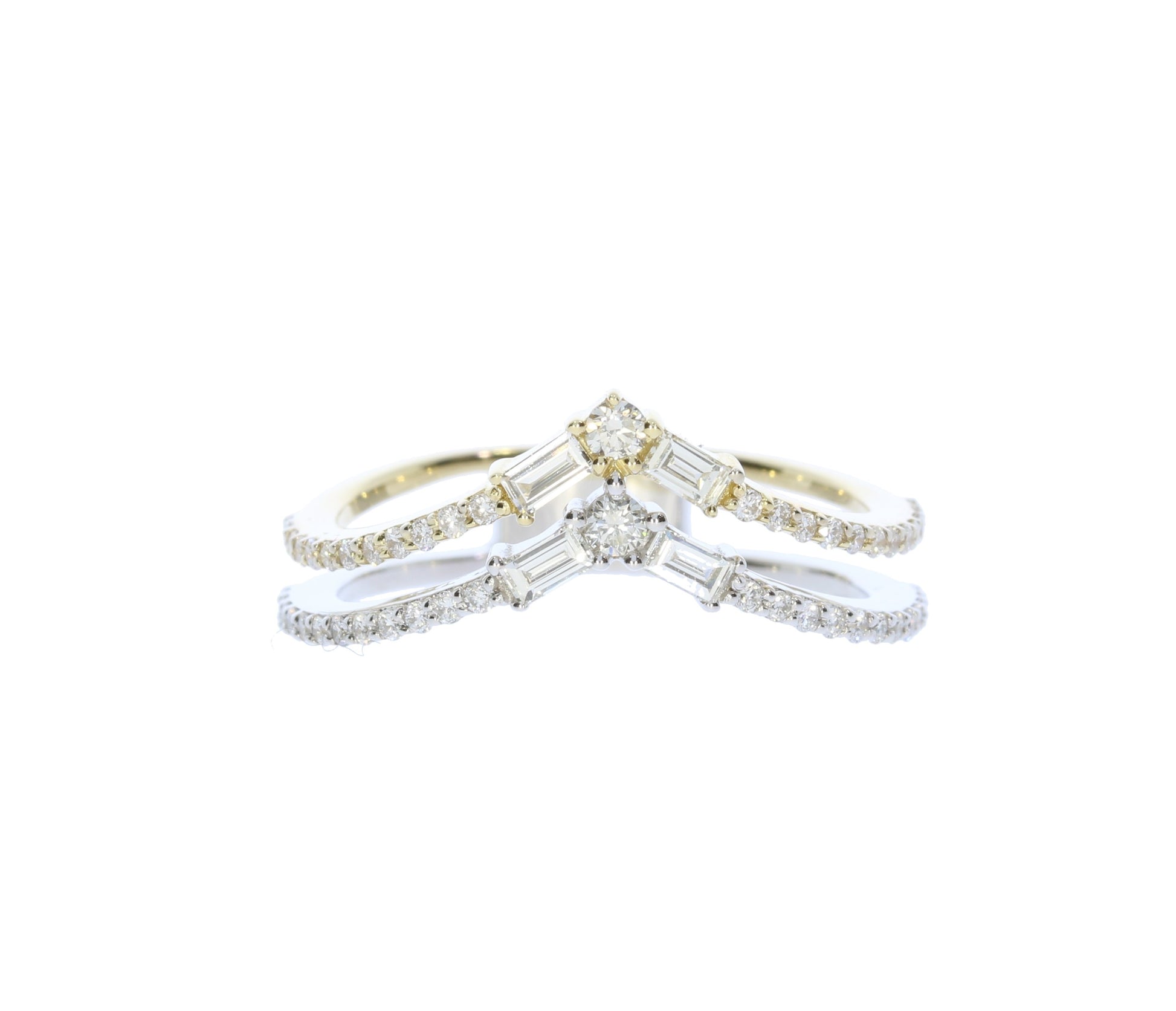 White and Yellow Gold Stacked Diamond Fashion Ring - Diamond Fashion Rings - Women's