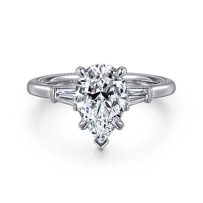Gabriel & Co. Pear Shape Three Stone Semi-Mount Engagement Ring - Diamond Semi-Mount Rings