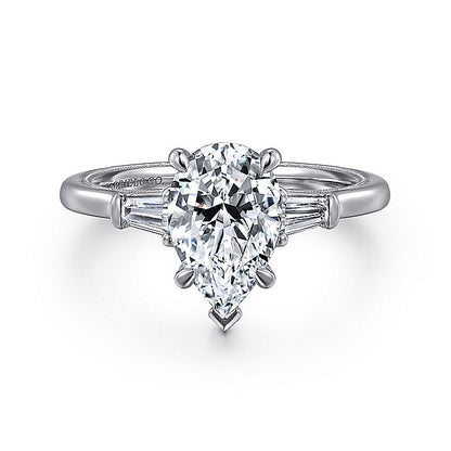 Gabriel & Co. Pear Shape Three Stone Semi-Mount Engagement Ring - Diamond Semi-Mount Rings