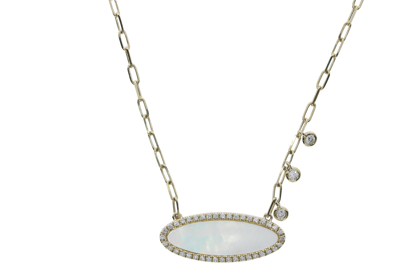 Yellow Gold Diamond and Mother of Pearl Necklace