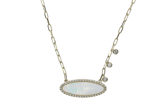 Yellow Gold Diamond and Mother of Pearl Necklace - Diamond Necklaces