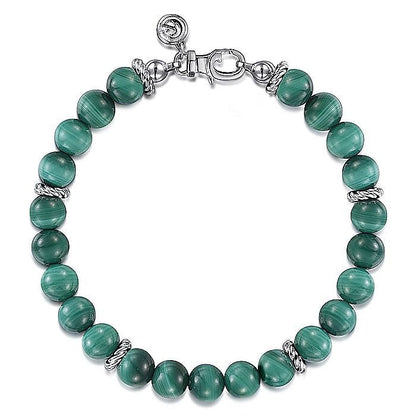 Gabriel & Co. Sterling Silver 8mm Malachite Beaded 8.5 Inch Bracelet - Gents Bracelet