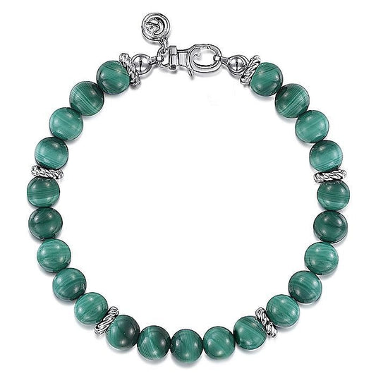 Gabriel & Co. Sterling Silver 8mm Malachite Beaded 8.5 Inch Bracelet