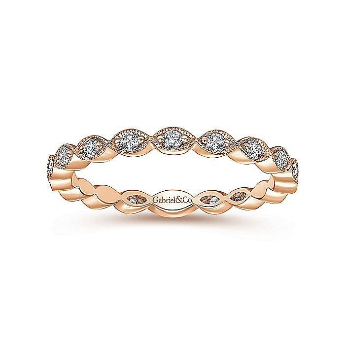 Ladies Gabriel & Co.Rose Gold Marquise Station Milgrain Diamond Stackable Band