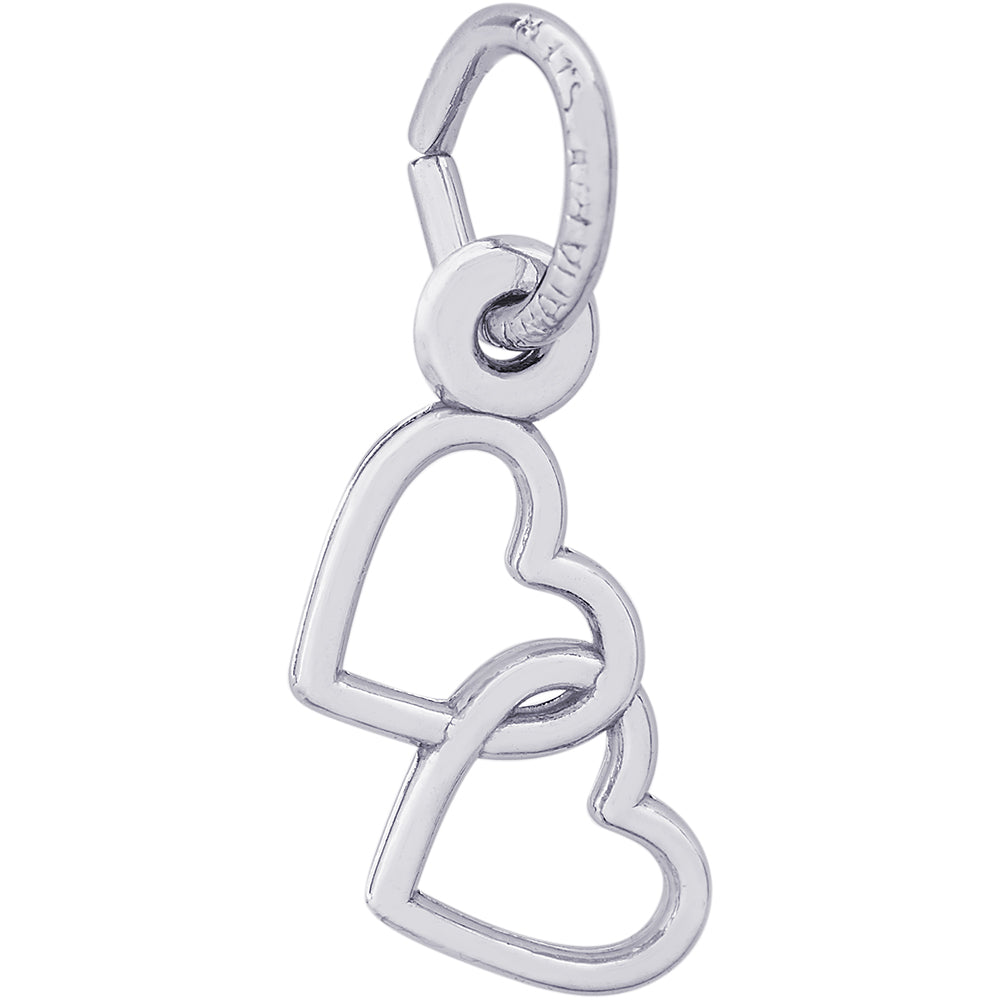 Two Open Hearts Accent Charm - Silver Charms