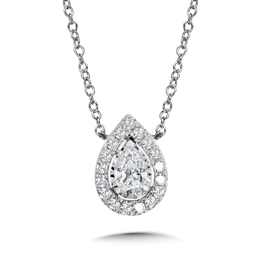 White Gold Pear Halo Necklace - Diamond Necklaces