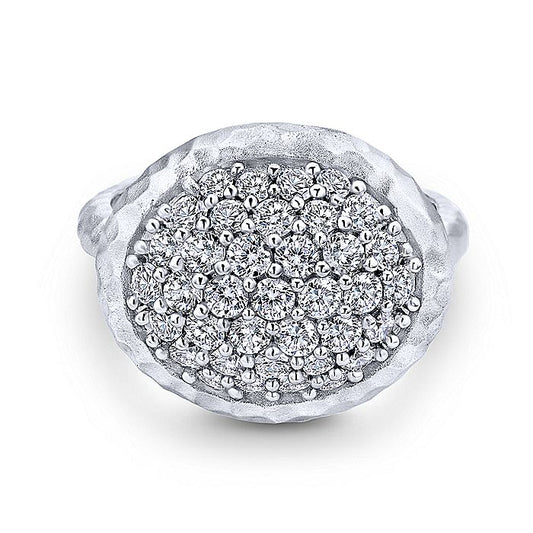 Gabriel & Co Sterling Silver Hammered Horizontal Oval White Sapphire Cluster Ring - Ladies Silver Rings