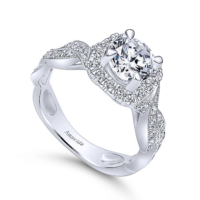 Amavida White Gold Woven Halo Engagement Ring - Diamond Semi-Mount Rings