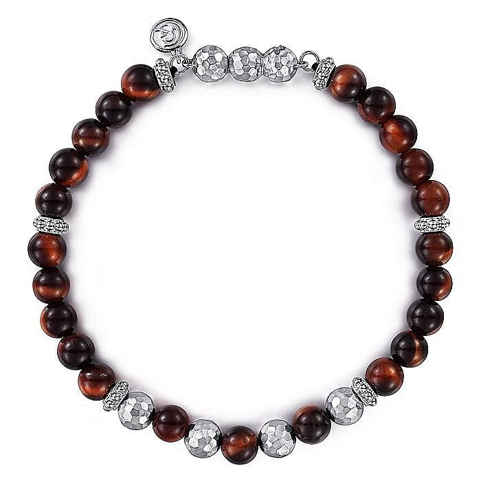 Gabriel & Co Silver and 6mm Tiger Eye Beaded Bracelet