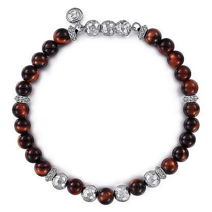 Gabriel & Co Silver and 6mm Tiger Eye Beaded Bracelet