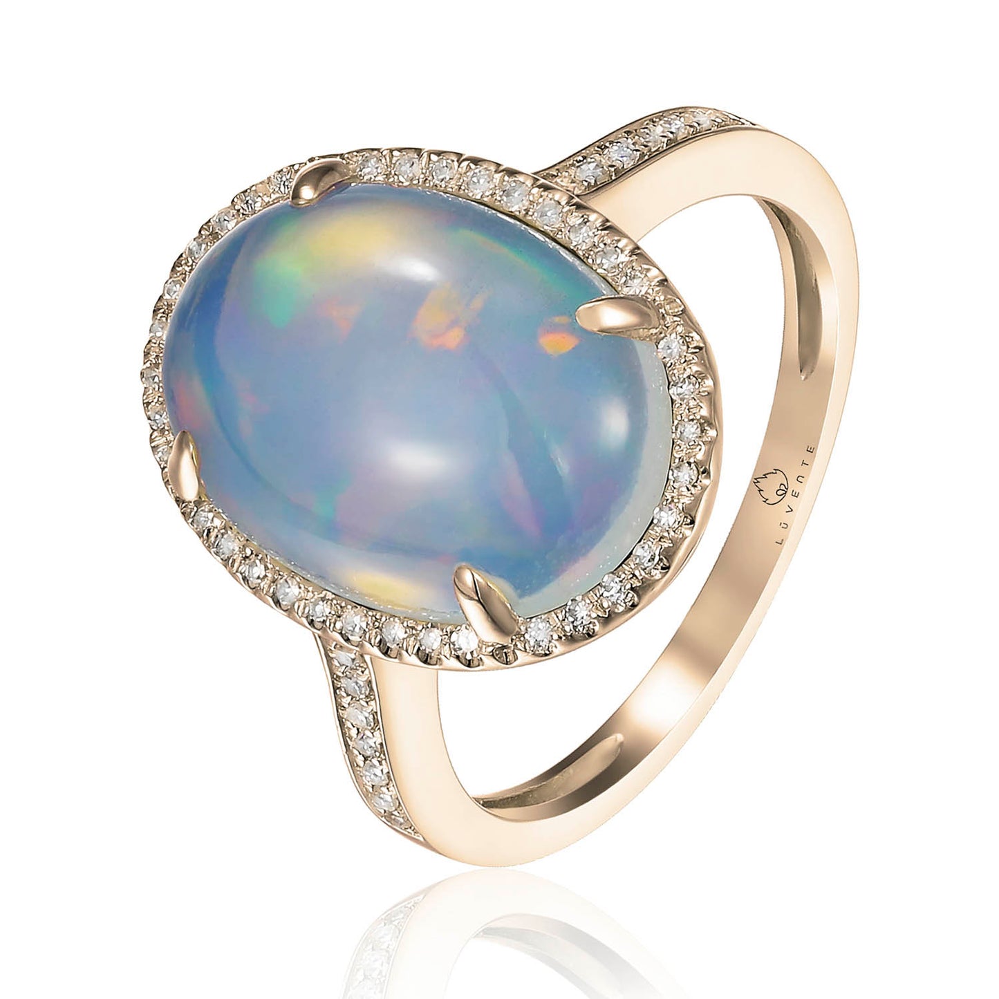 Luvente Yellow Gold Opal & Diamond Halo Ring