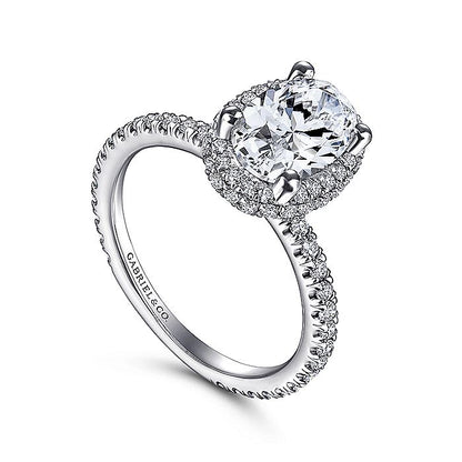 Gabriel & Co White Gold Oval Halo Semi-Mount Engagement Ring - Diamond Semi-Mount Rings