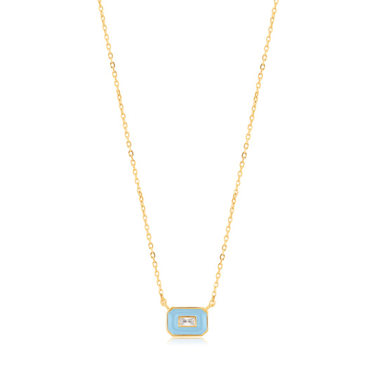 Ania Haie Powder Blue Enamel Emblem Gold Necklace